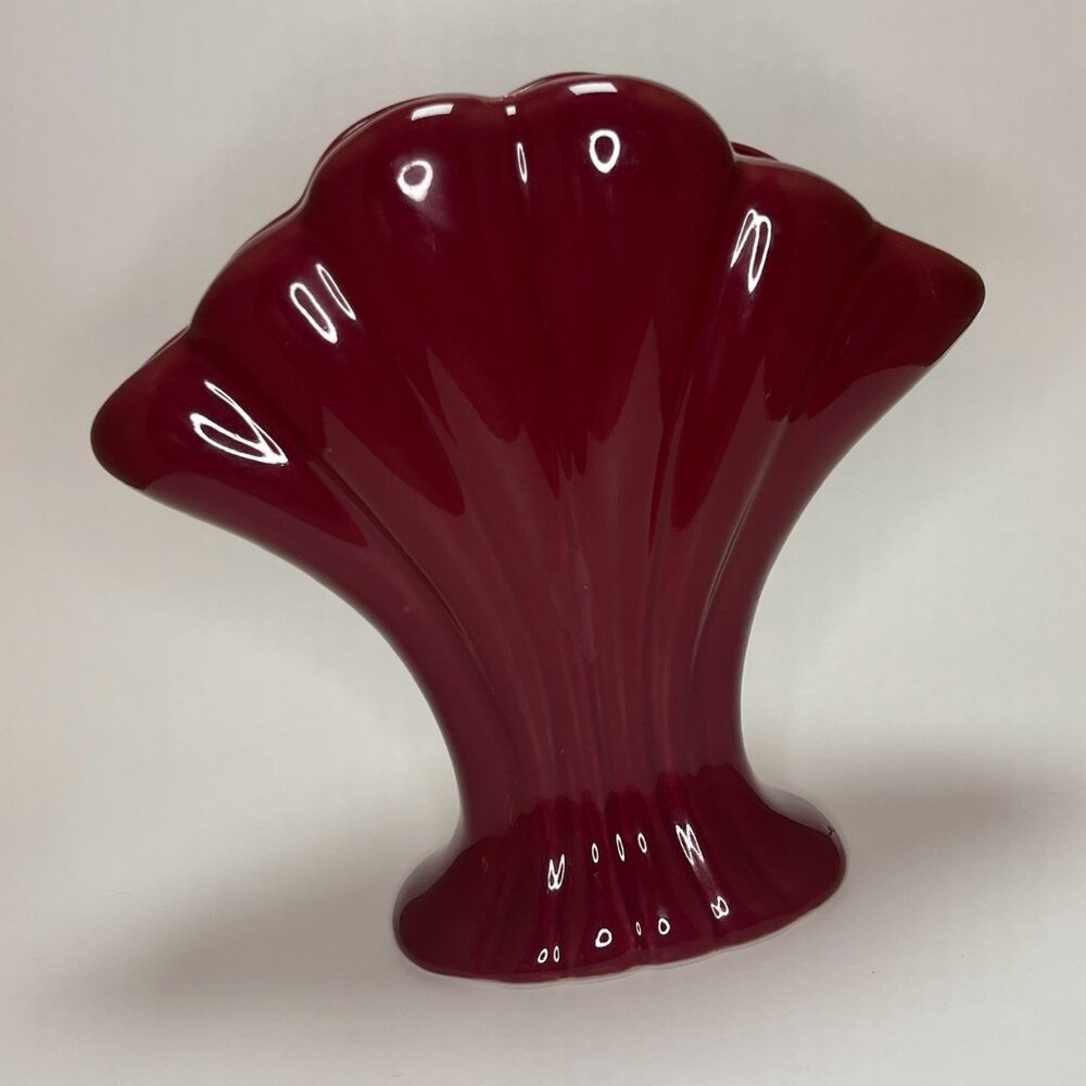 Alamo Pottery Art Deco Fan Vase Model 733 7" H 3" W Maroon Color Vintage Decor